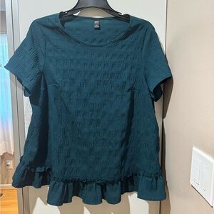 SHEIN Dark Teal Textured Ruffle Blouse